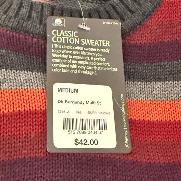 St. John's Bay Classic Striped Cotton Crewneck Sweater Size M Normcore Fall New - Picture 4 of 7